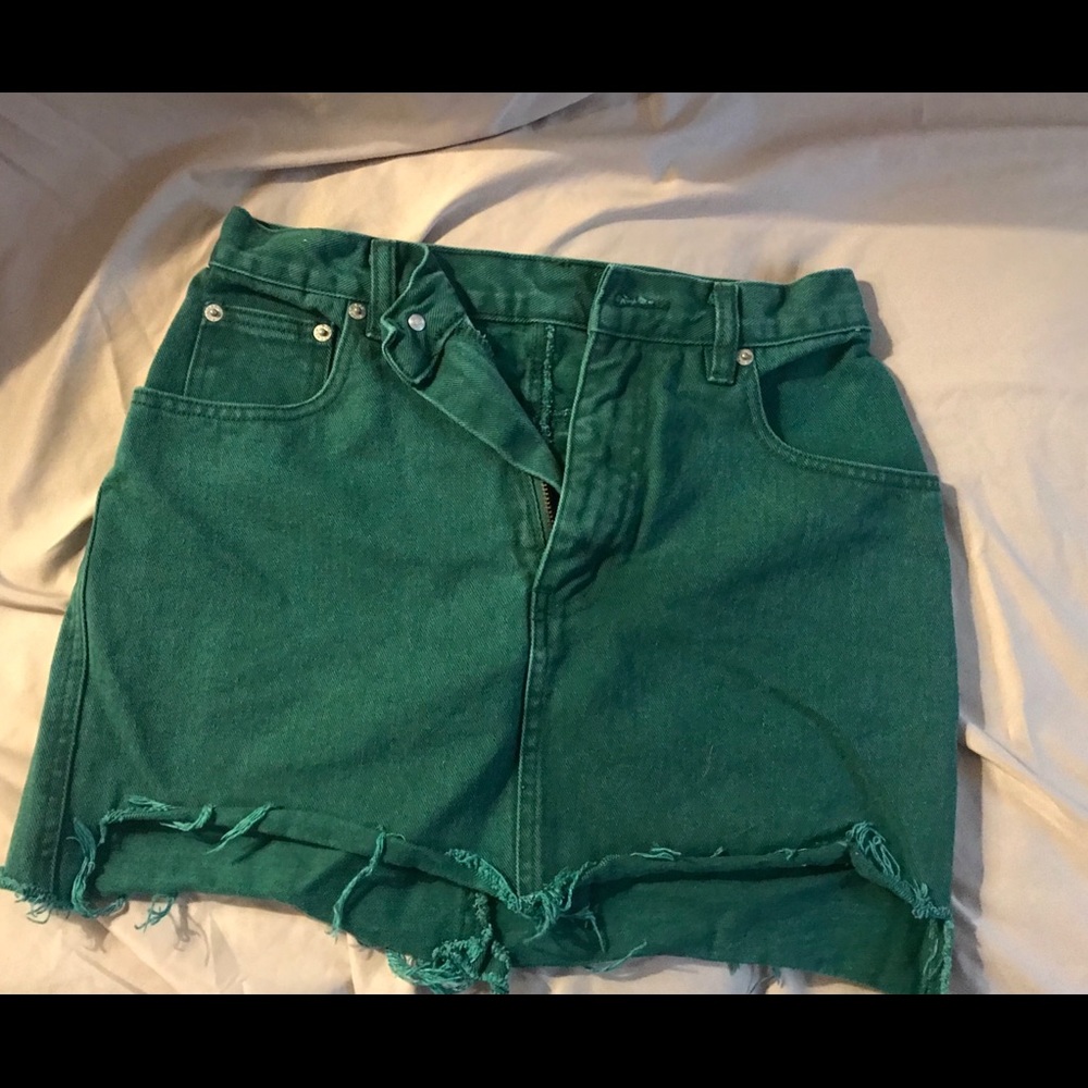 Vintage green denim high waisted mini skirt